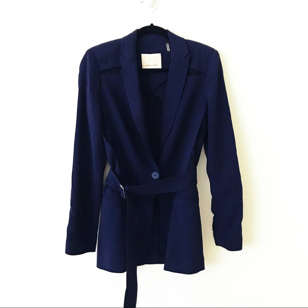 Rebecca Taylor Navy Blue Belted Blazer
